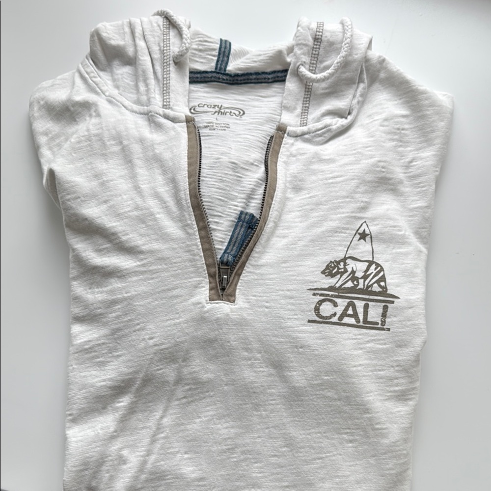 White and Tan “Cali” Soft Cotton Hooded Pullover - Picture 6 of 6